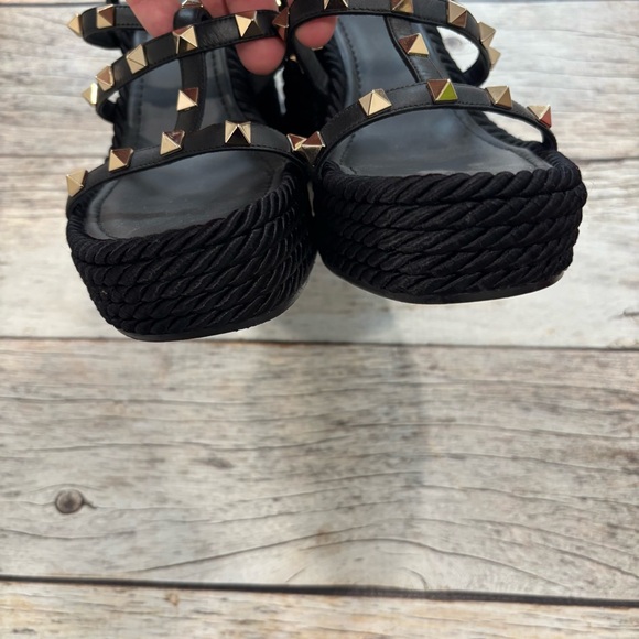 Valentino Rockstud Torchon leather espadrille wedge sandals 38 - Picture 6 of 16